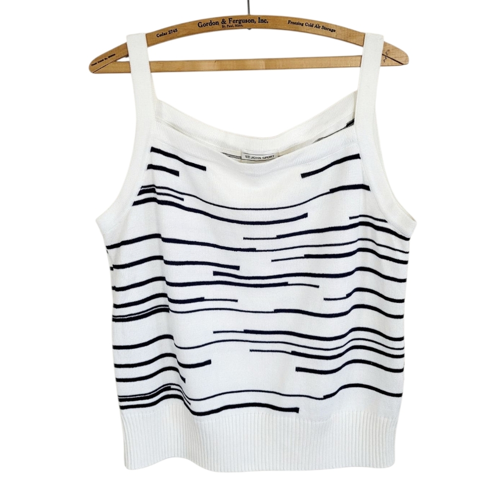 ST JOHN SPORT by Marie Gray Luxe Square Neck Knit Black White Tank Top Camisole - Picture 10 of 10